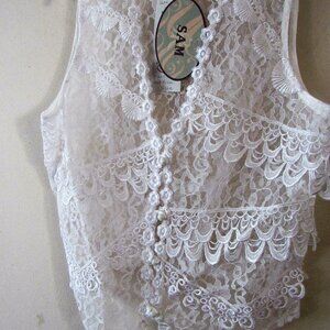 White Lacey Button See through Vest tie back